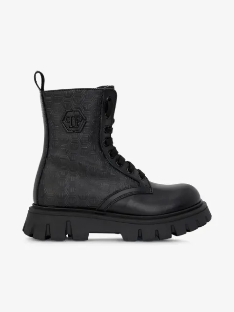 Philipp Plein Junior hexagon leather combat boots