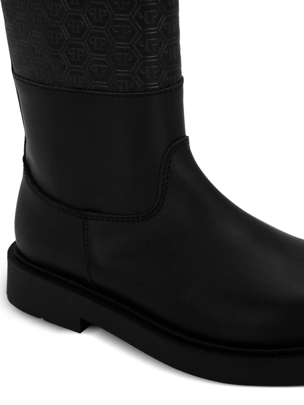 Philipp Plein Junior Enkellaarzen met monogram-reliëf Zwart