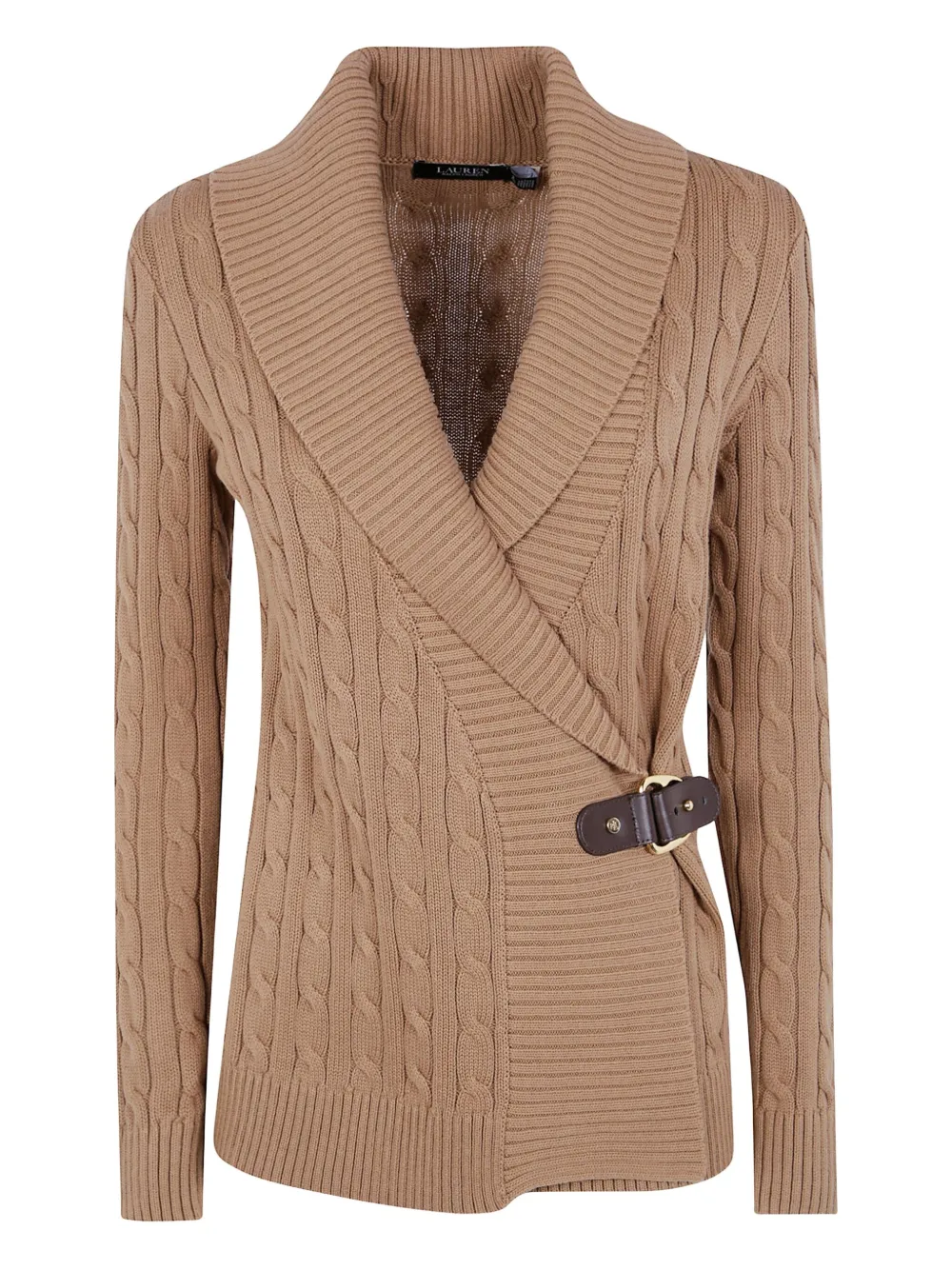 Ralph Lauren Cable-knit Buckled Cardigan In Brown