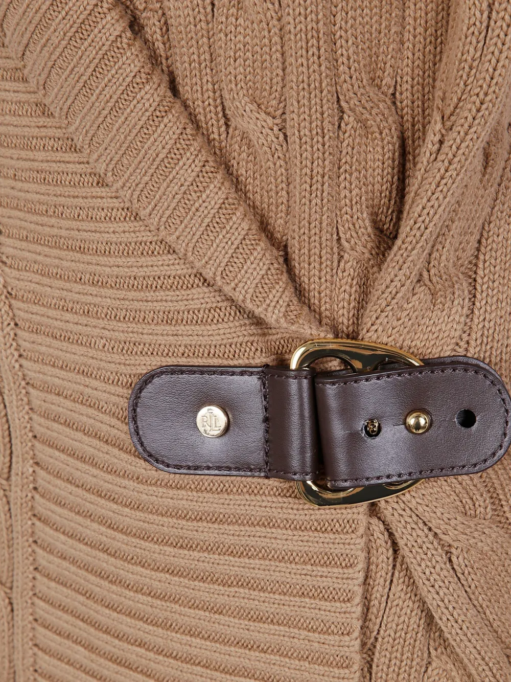 Ralph Lauren Cable-knit Buckled Cardigan In Brown