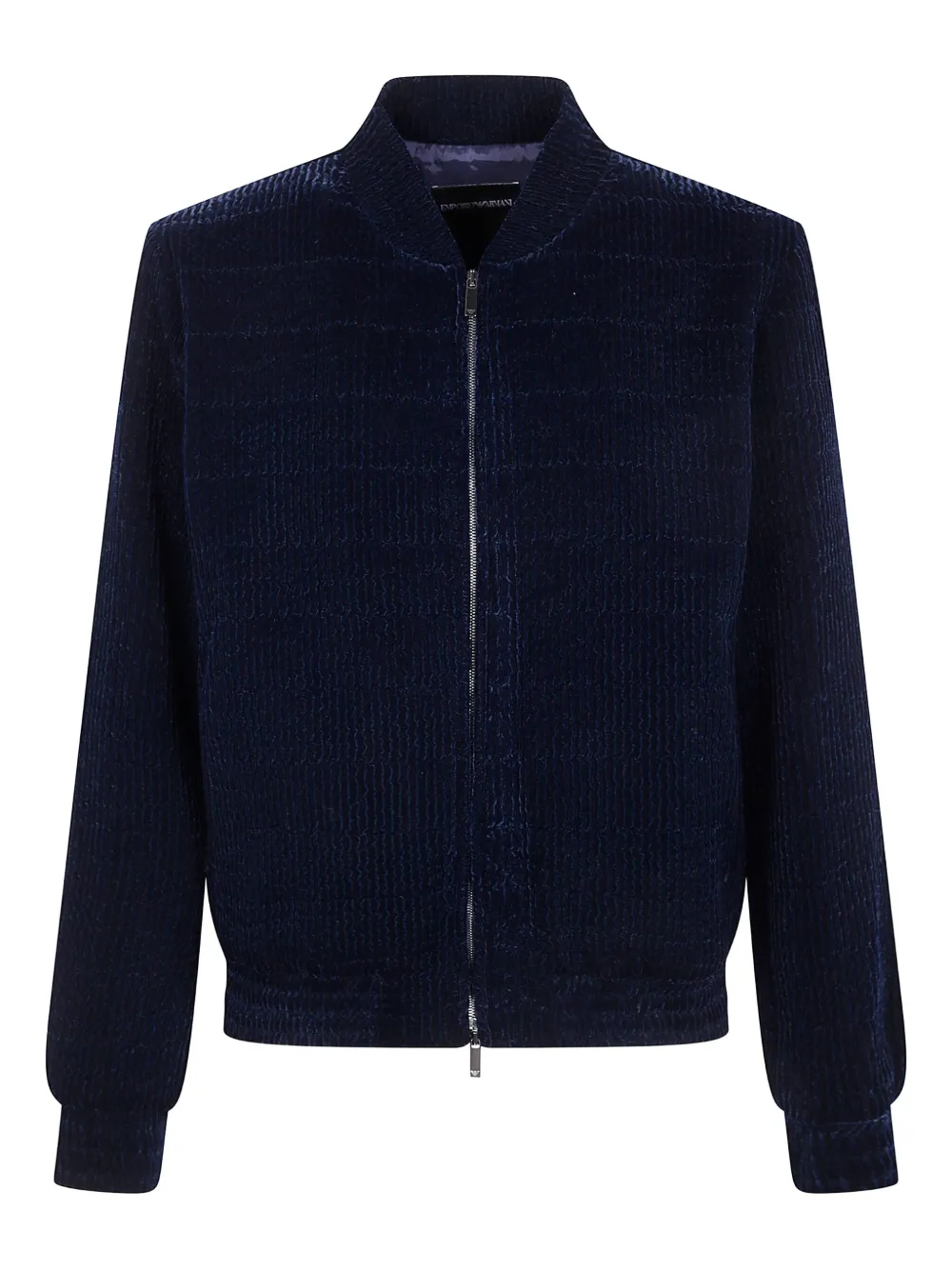 Emporio Armani Long Sleeve Bomber Jacket With Ribbed Cuffs In Blue