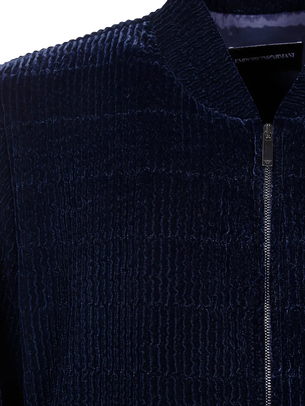 Emporio Armani Long Sleeve Bomber Jacket With Ribbed Cuffs In Blue