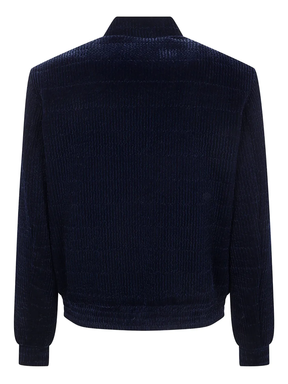 Emporio Armani Long Sleeve Bomber Jacket With Ribbed Cuffs In Blue