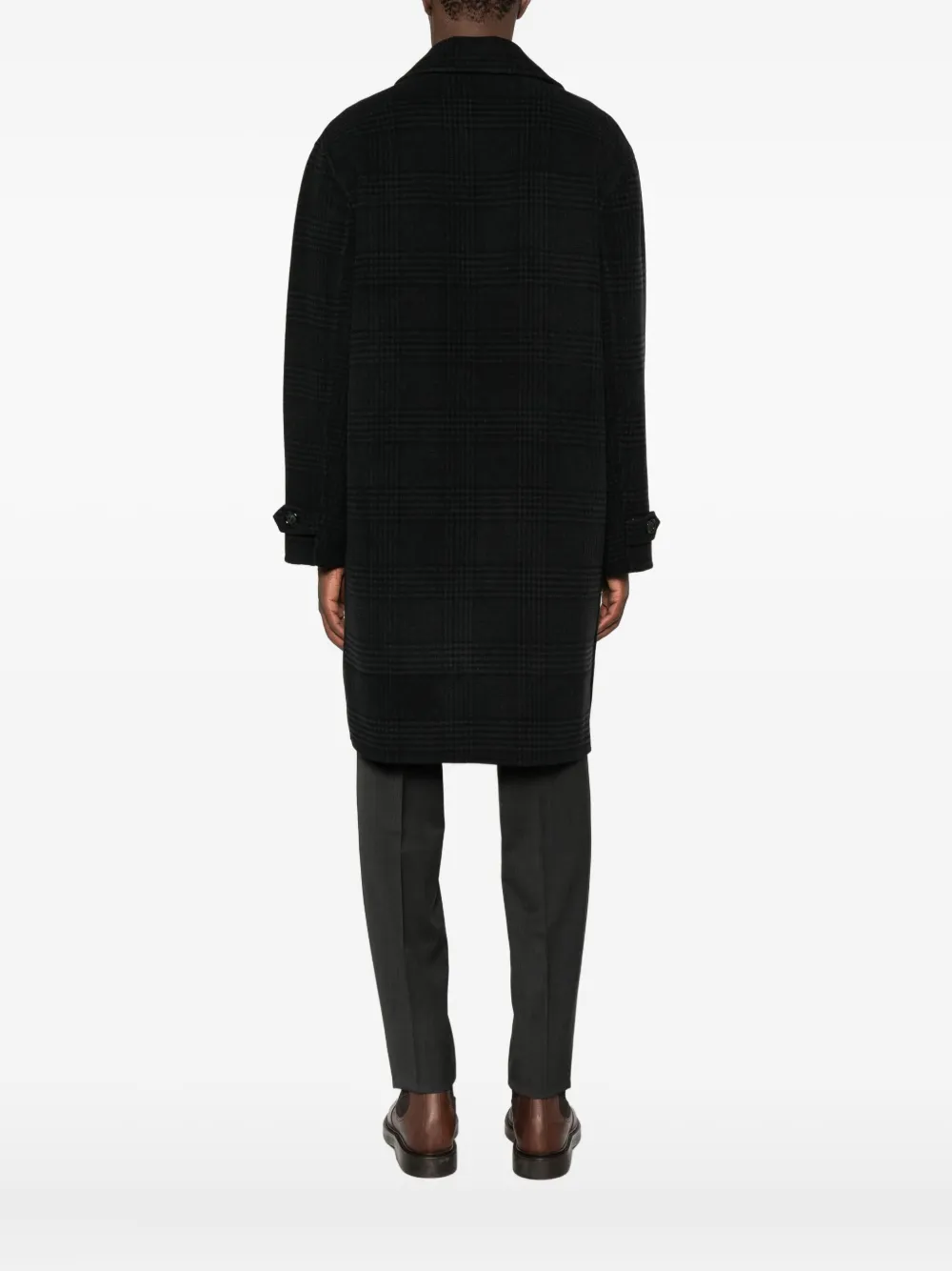 Paolo Pecora Checked Double-breasted Coat In Black