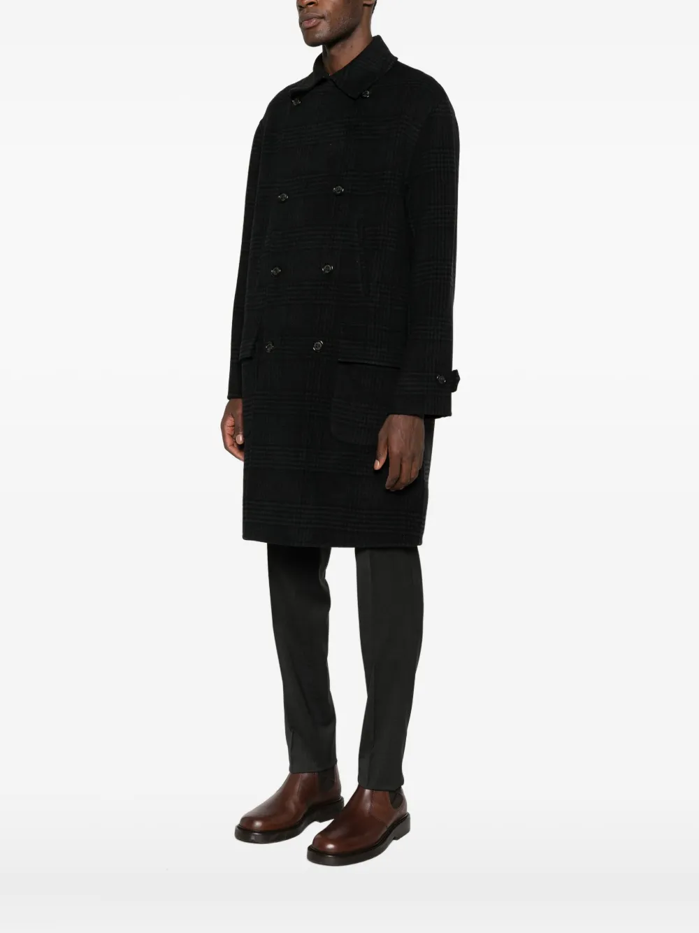 Paolo Pecora Checked Double-breasted Coat In Black