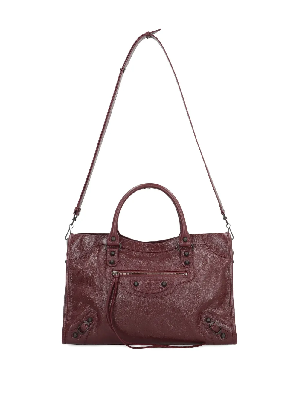 Balenciaga Medium Le City Metal-studs Leather Tote Bag In Red