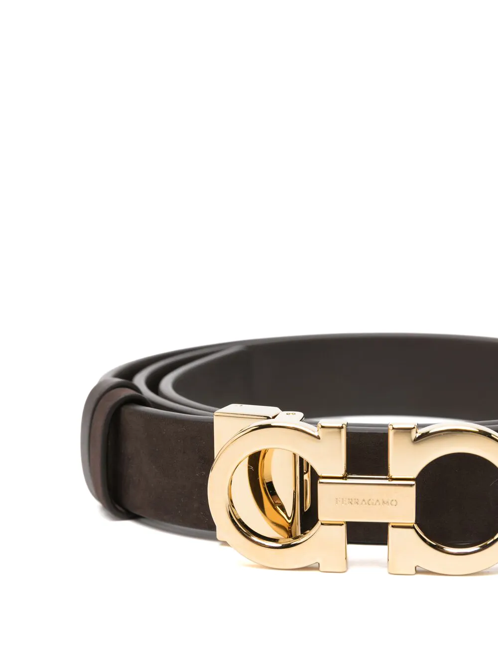  Ferragamo Gancini Suede Belt - Brown 