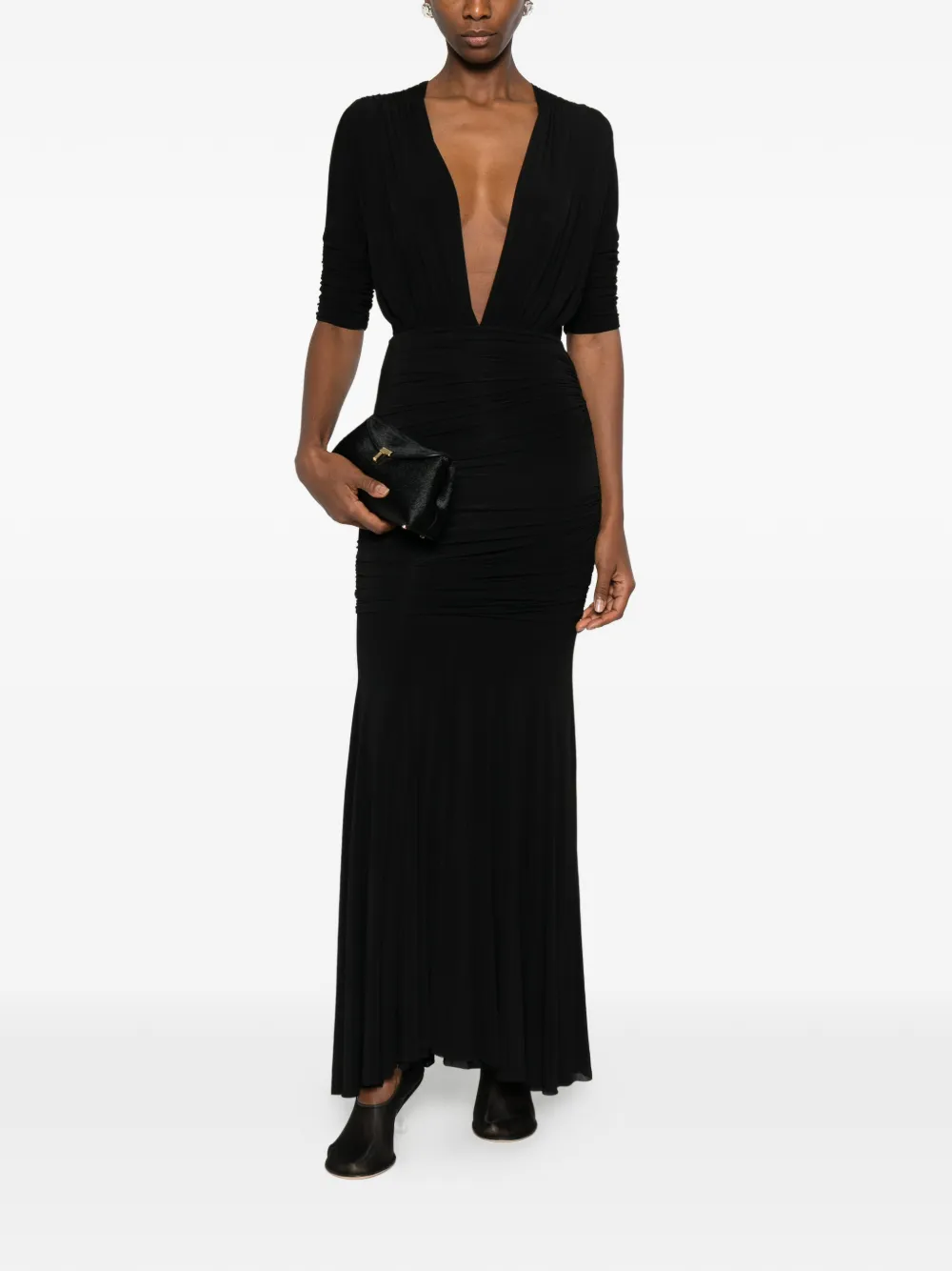 TOVE V-neck ruched dress - Zwart