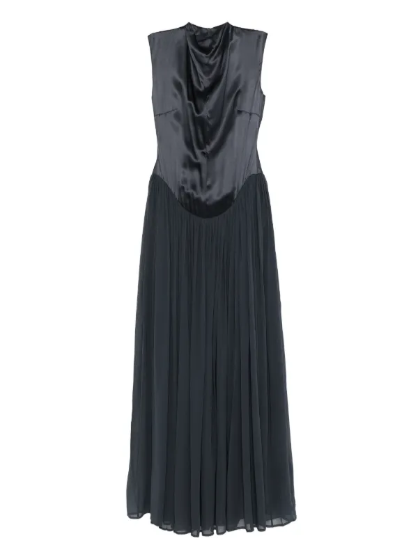 Tove Gathered Silk Maxi Dress in Black