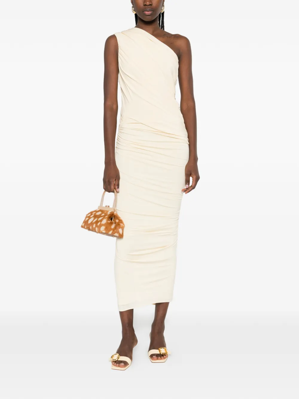 TOVE one-shoulder ruched dress - Beige