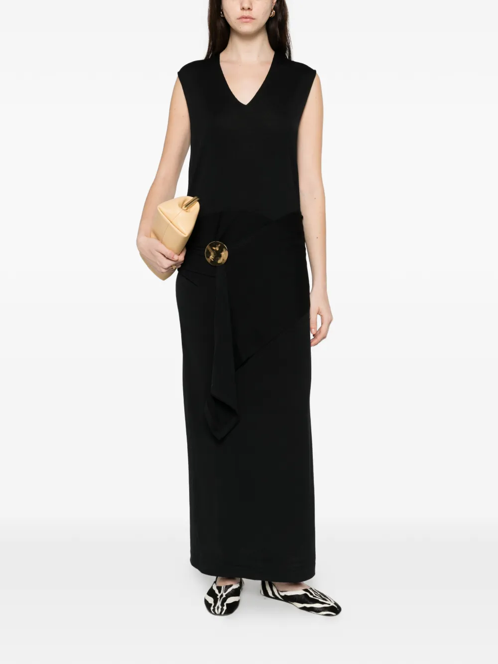 Jil Sander V-neck draped maxi dress - Zwart