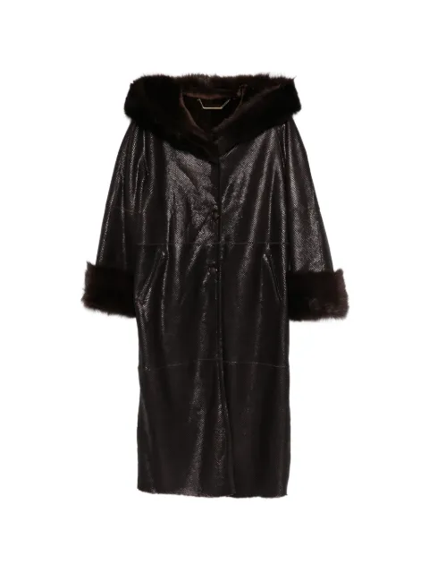 Nour Hammour Gancin fur collar leather coat