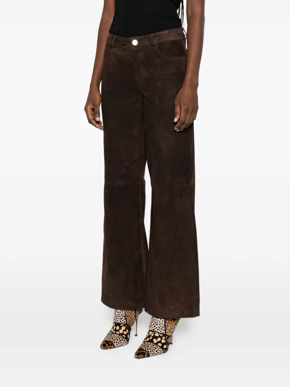  Nour Hammour Milo Suede Trousers - Brown 