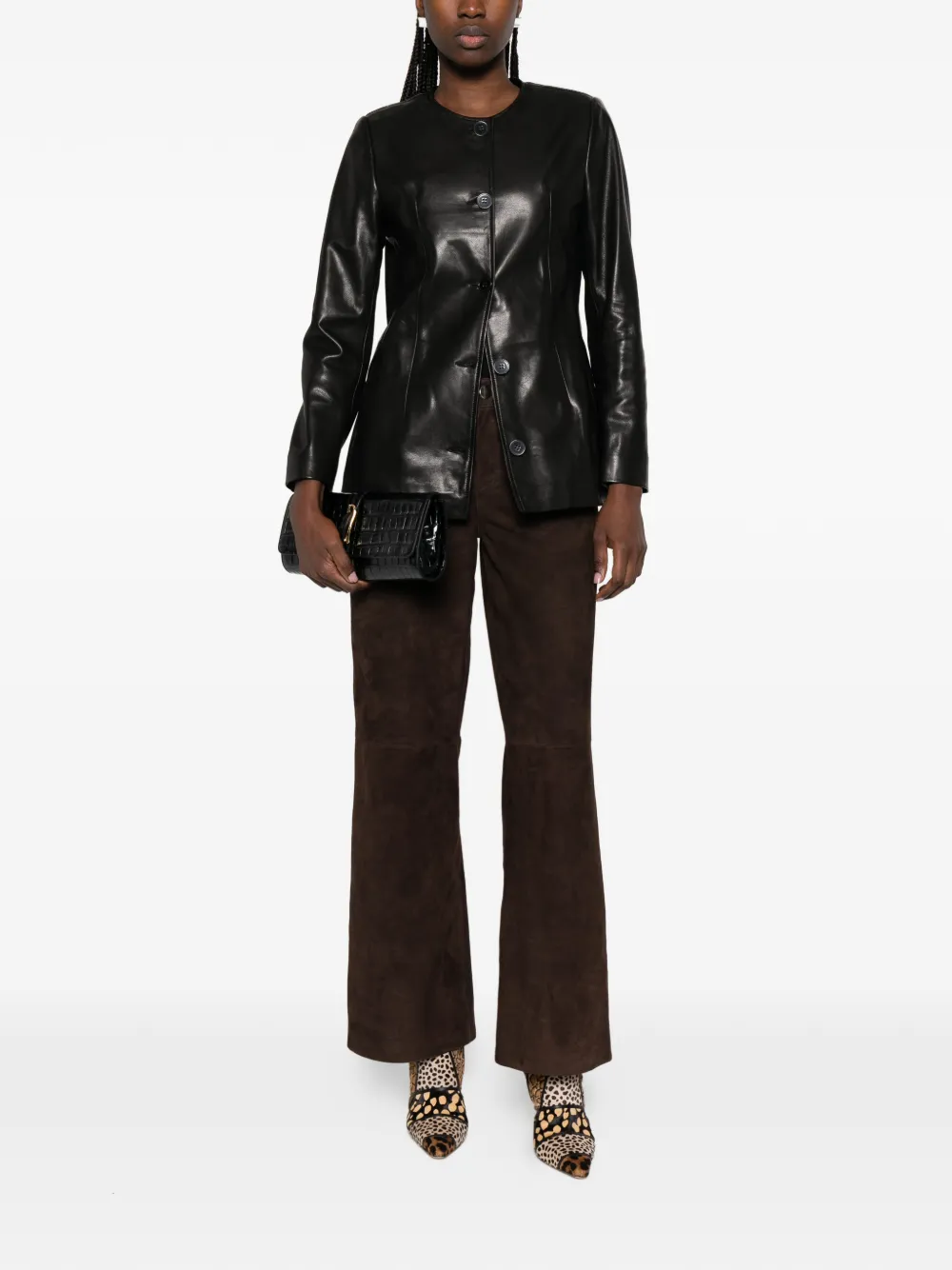  Nour Hammour Milo Suede Trousers - Brown 
