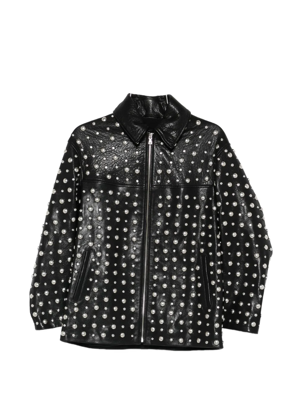 Nour Hammour studded zip leather jacket - Nero