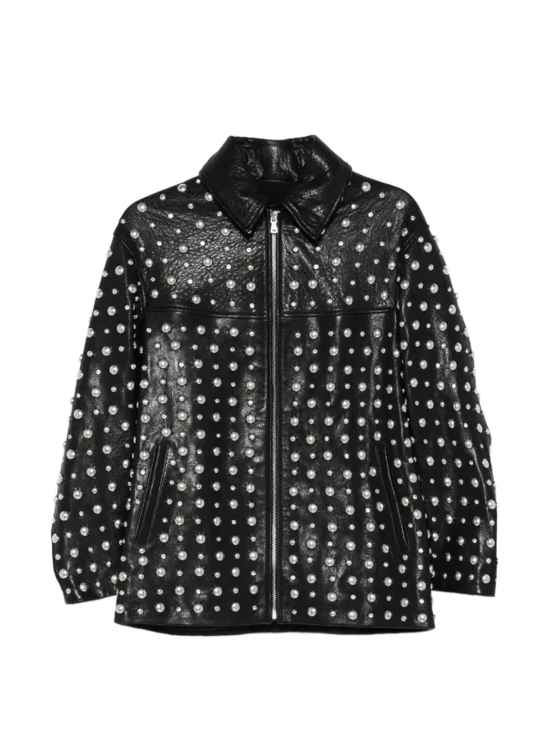 Nour Hammour Studded Zip Leather Jacket in Black