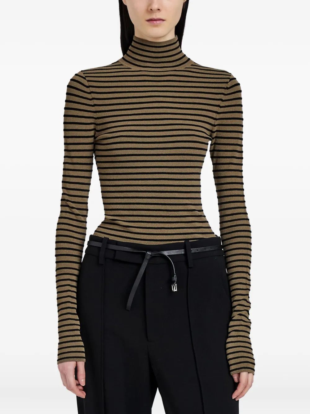 Proenza Schouler Didi Striped Turtleneck Top In Brown