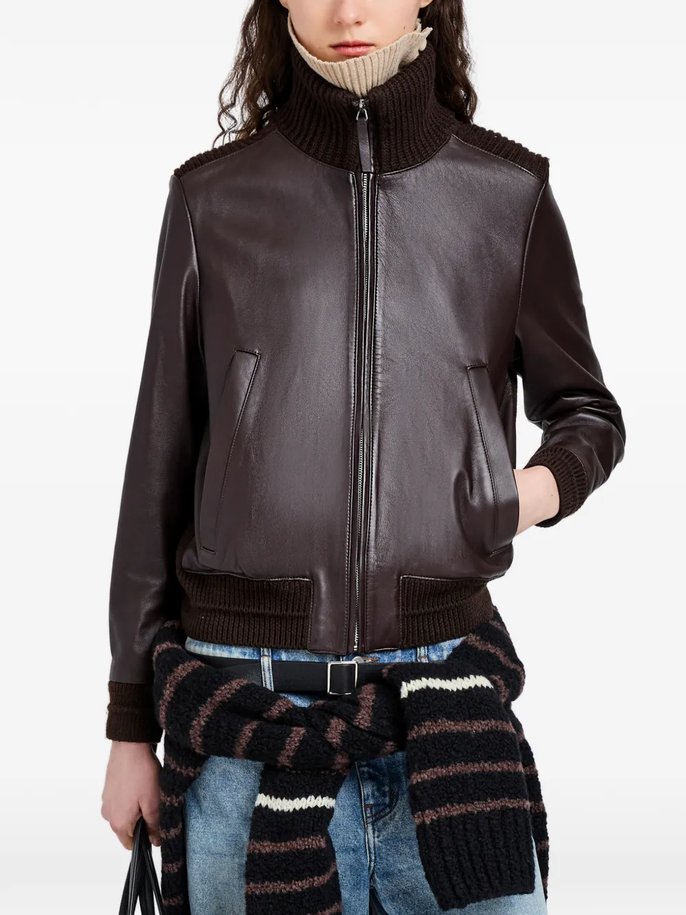 Proenza Schouler White Label Elenora leren jack met vlakken Bruin