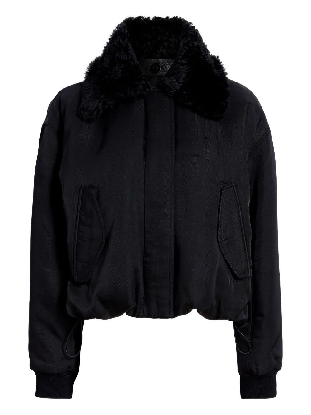 Proenza Schouler Vadra Recycled Nylon Bomber Jacket With Faux Shearling Collar In Black