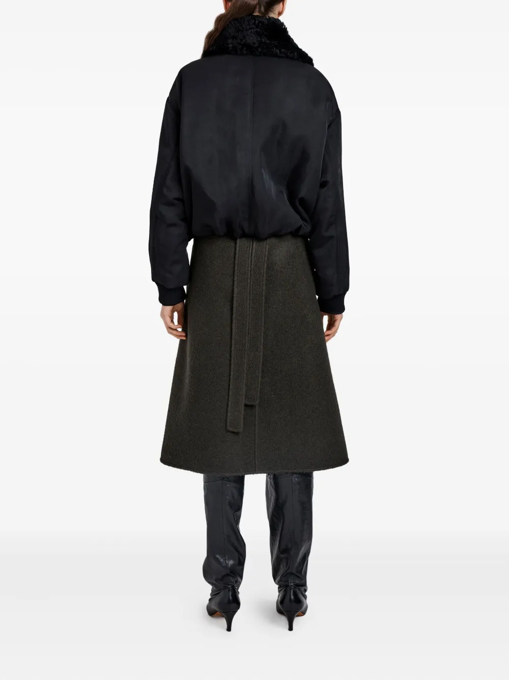 Proenza Schouler Vadra Recycled Nylon Bomber Jacket With Faux Shearling Collar In Black