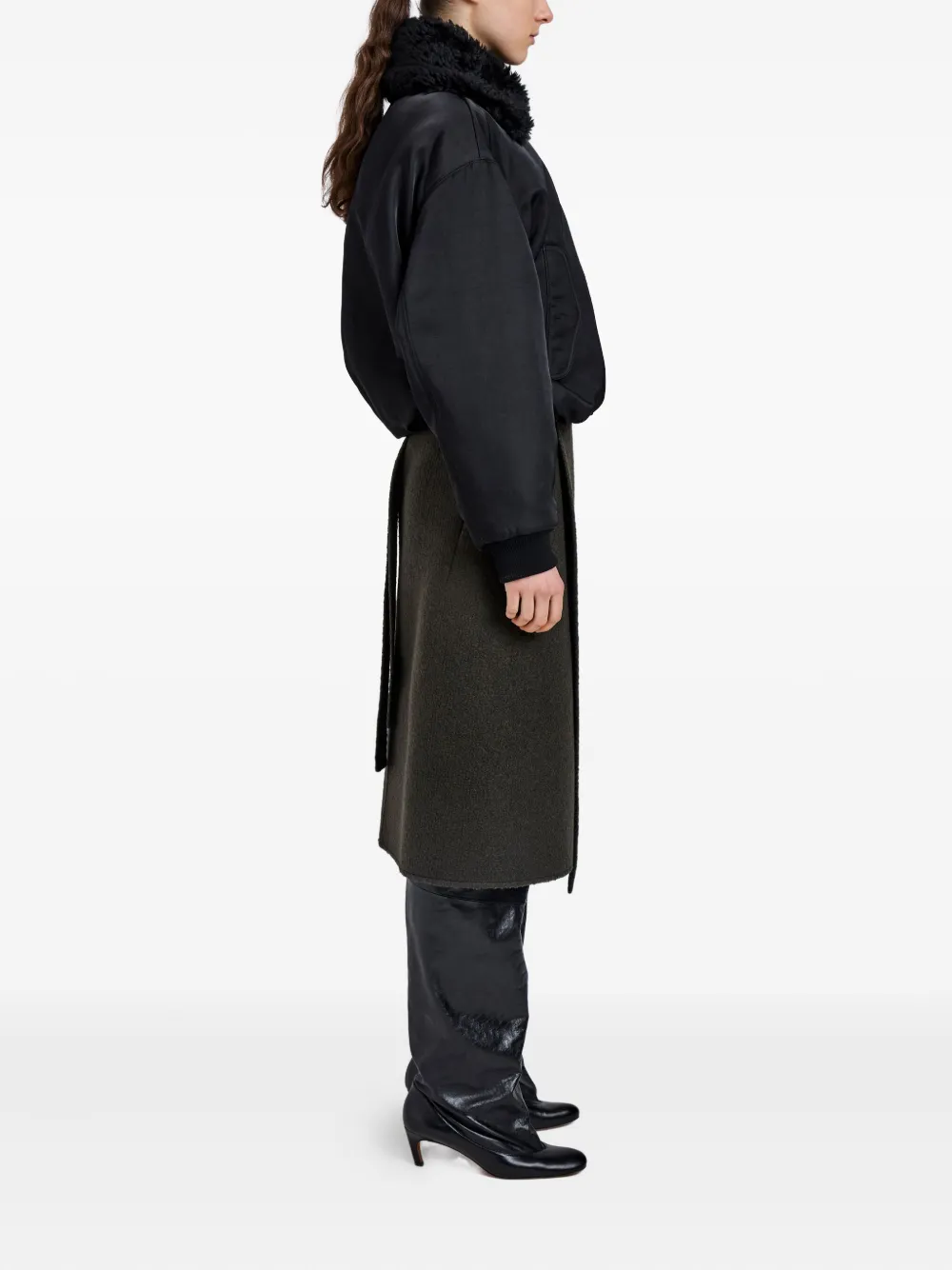 Proenza Schouler Vadra Recycled Nylon Bomber Jacket With Faux Shearling Collar In Black