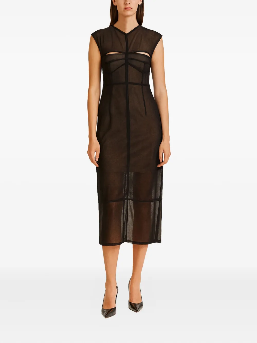 Patrizia Pepe silk midi dress - Zwart