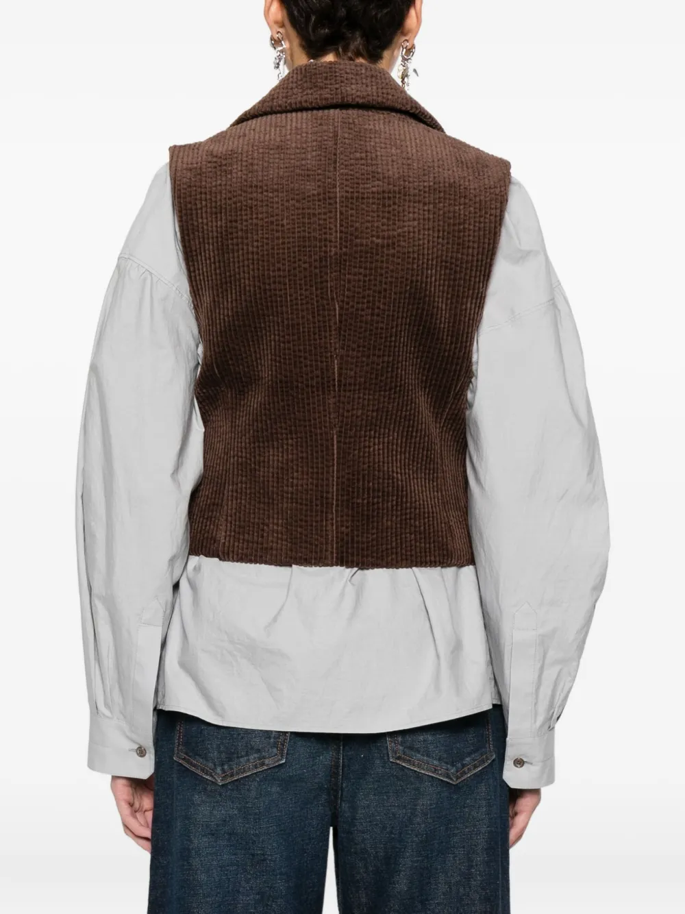 Ganni Corduroy Buttoned Waistcoat In Brown