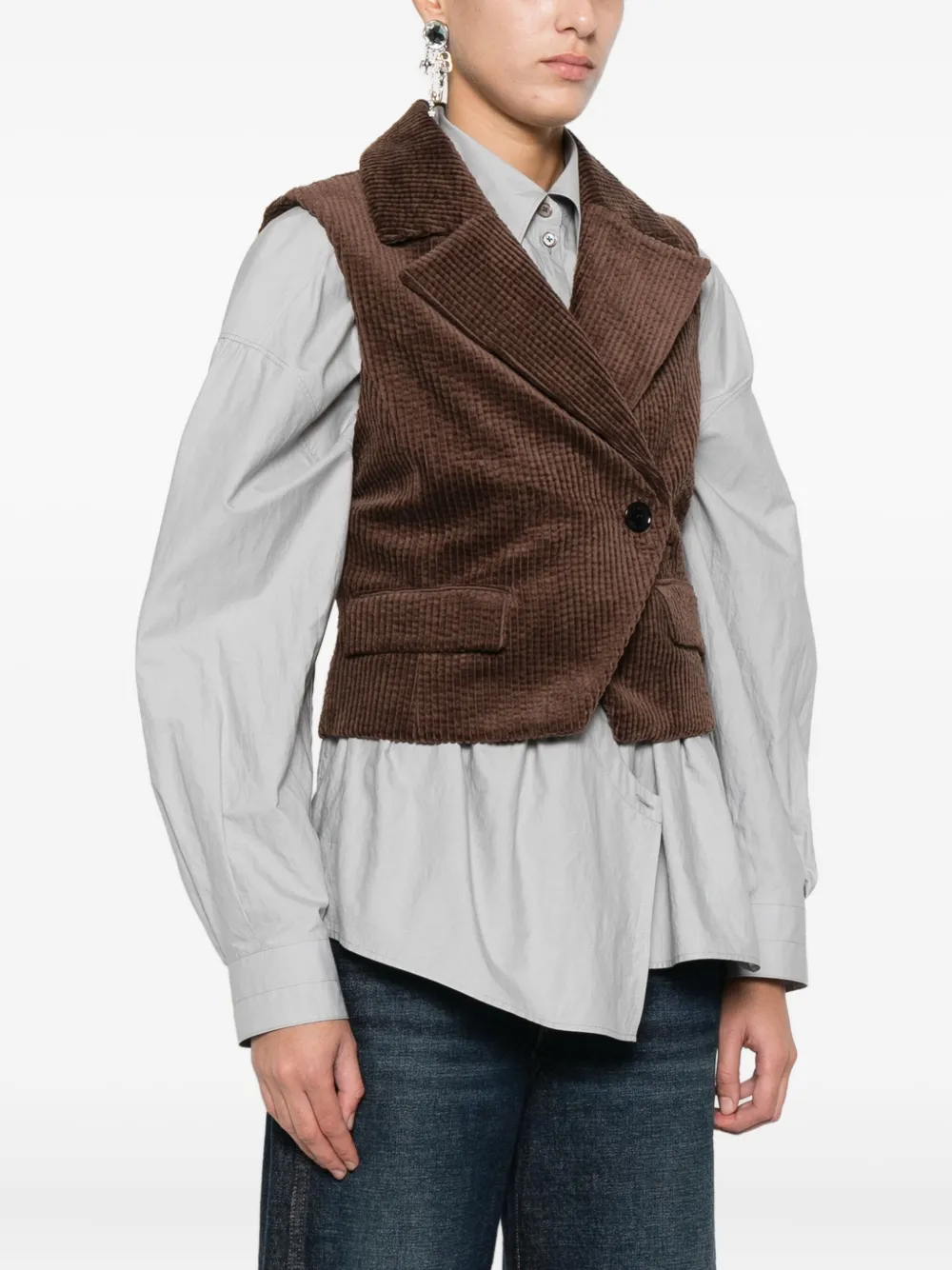 Ganni Corduroy Buttoned Waistcoat In Brown
