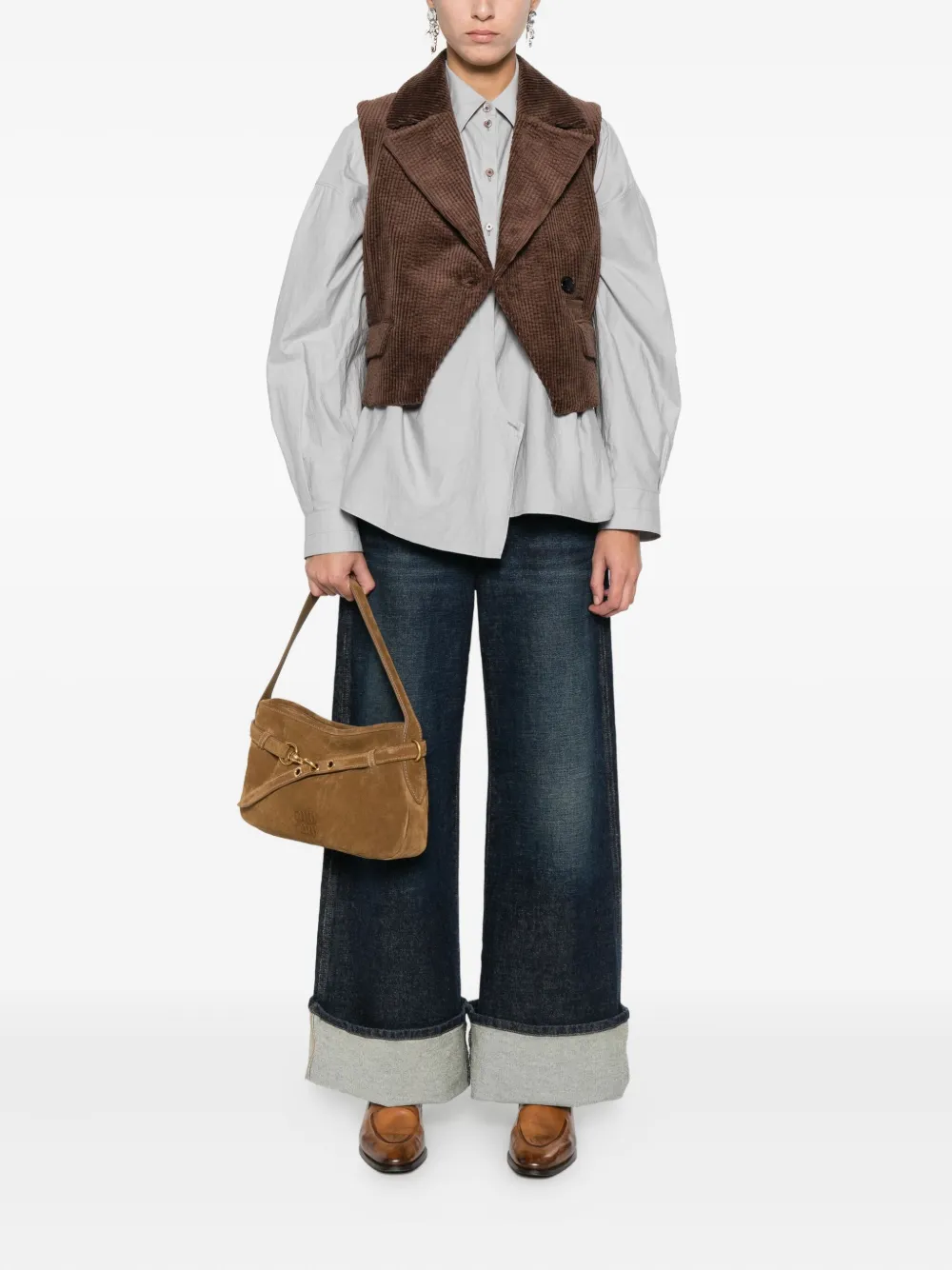 Ganni Corduroy Buttoned Waistcoat In Brown
