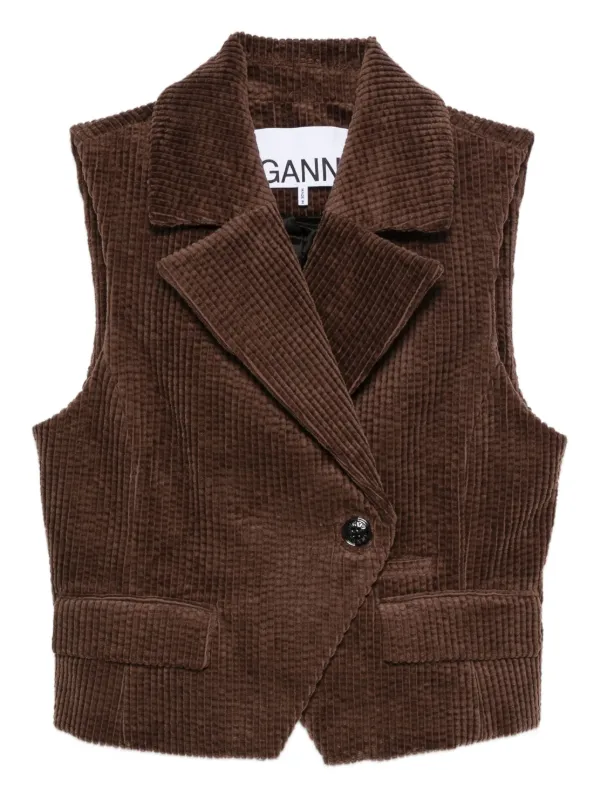 Ganni Corduroy Buttoned Waistcoat in Brown