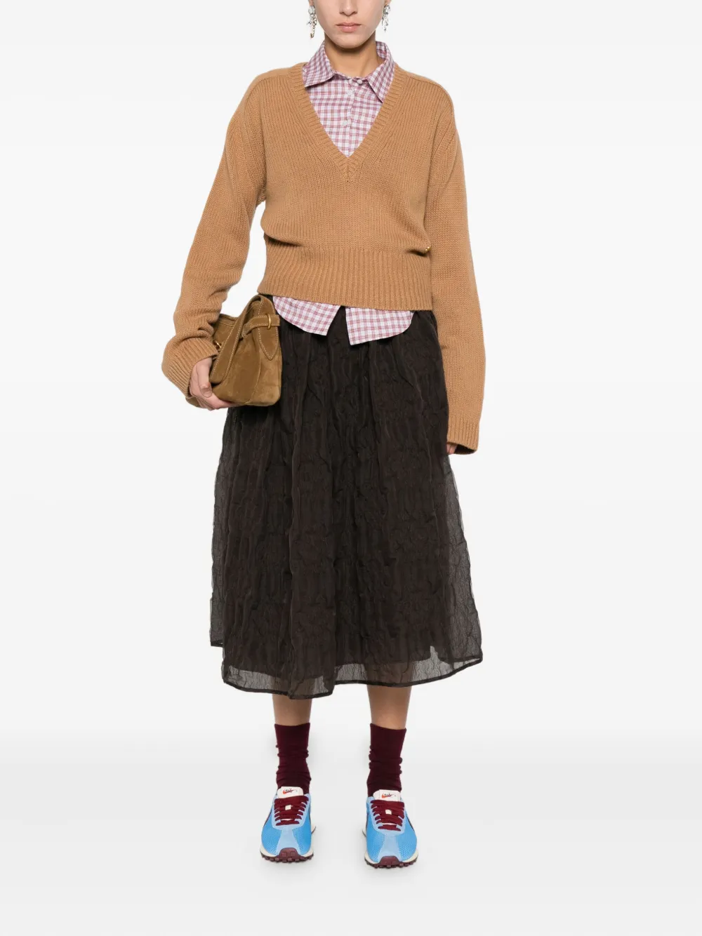 Ganni V-neck Wool Sweater In Brown