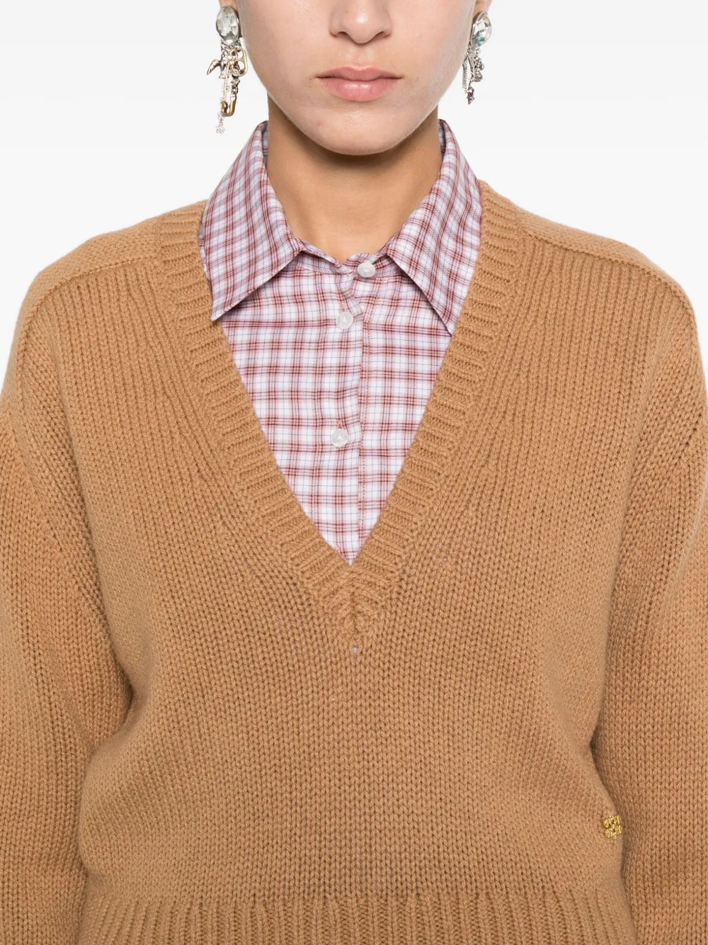 Ganni V-neck Wool Sweater In Brown