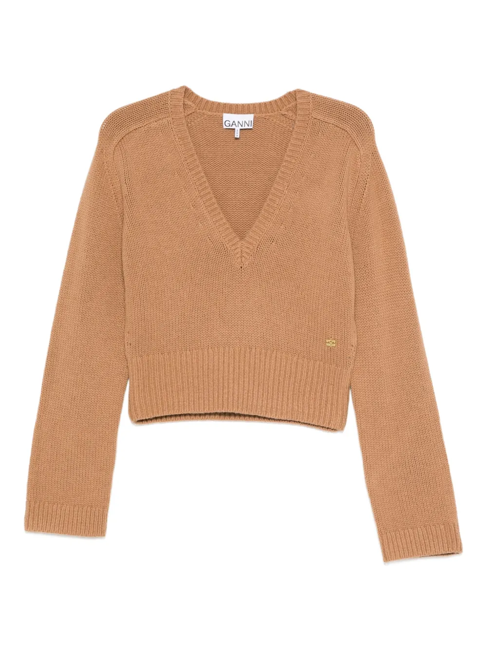 GANNI V-neck wool sweater - Marrone