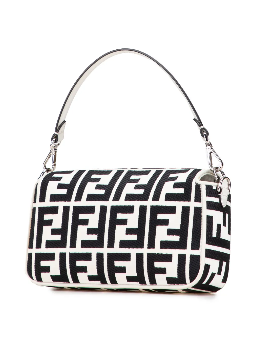 Pre-owned Fendi 2010-2025 Zucca Embroidered Canvas Baguette Satchel In White
