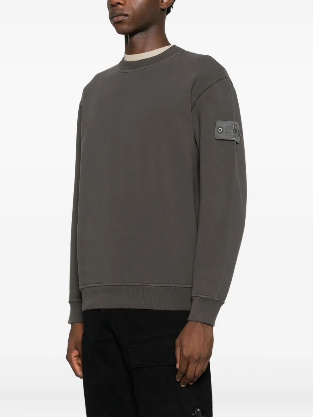 Stone Island Comfort-fit Crewneck Sweatshirt With Ribbed Trims In Gray