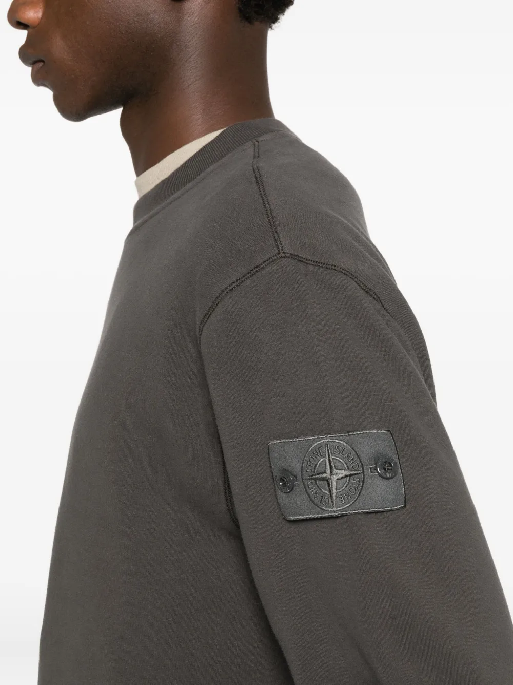 Stone Island Comfort-fit Crewneck Sweatshirt With Ribbed Trims In Gray