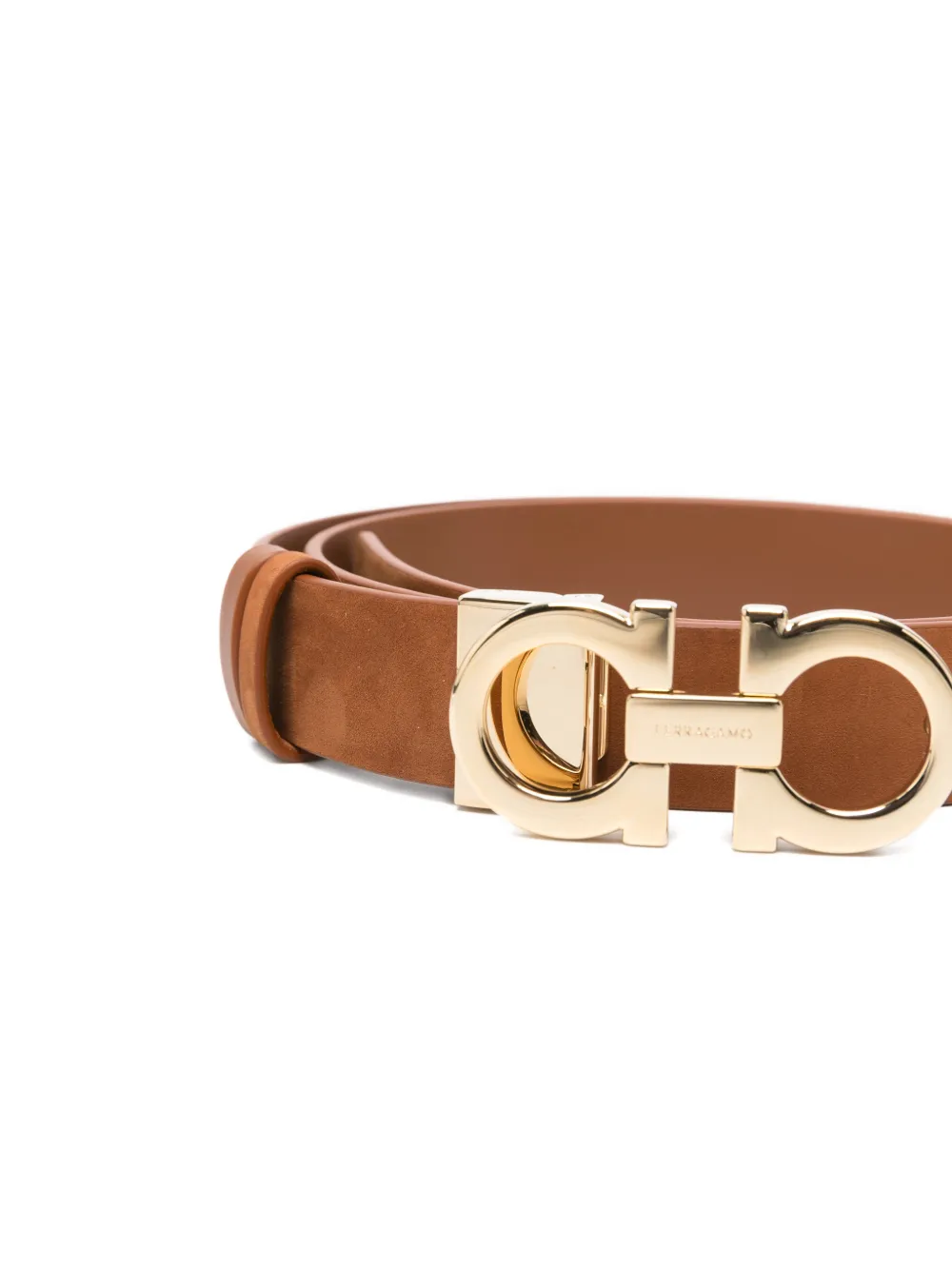 Ferragamo Gancini Suede Belt In Brown