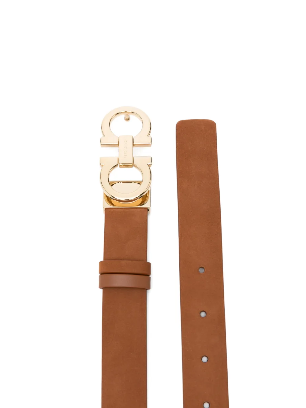 Ferragamo Gancini Suede Belt In Brown