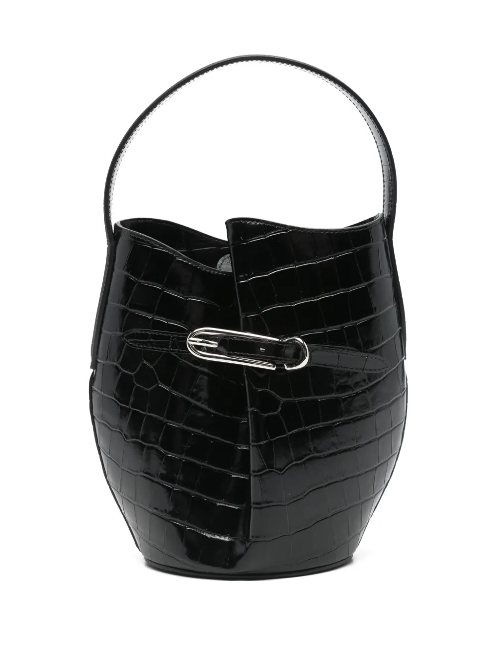 Liffner croc-embossing belted bucket bag - Nero