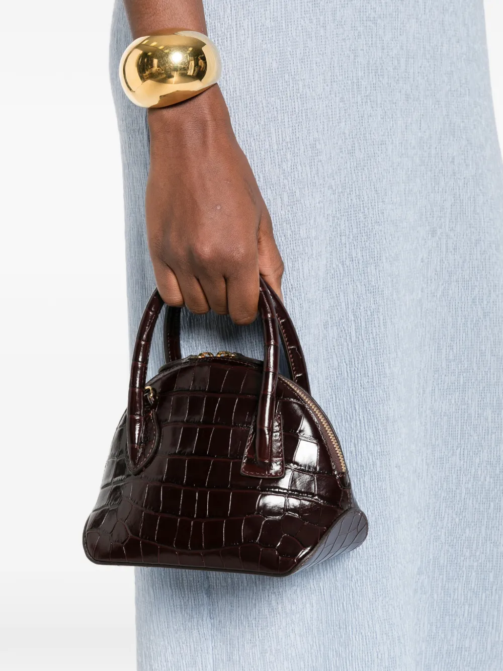 Liffner Dome Croc-embossing Mini Bag In Brown
