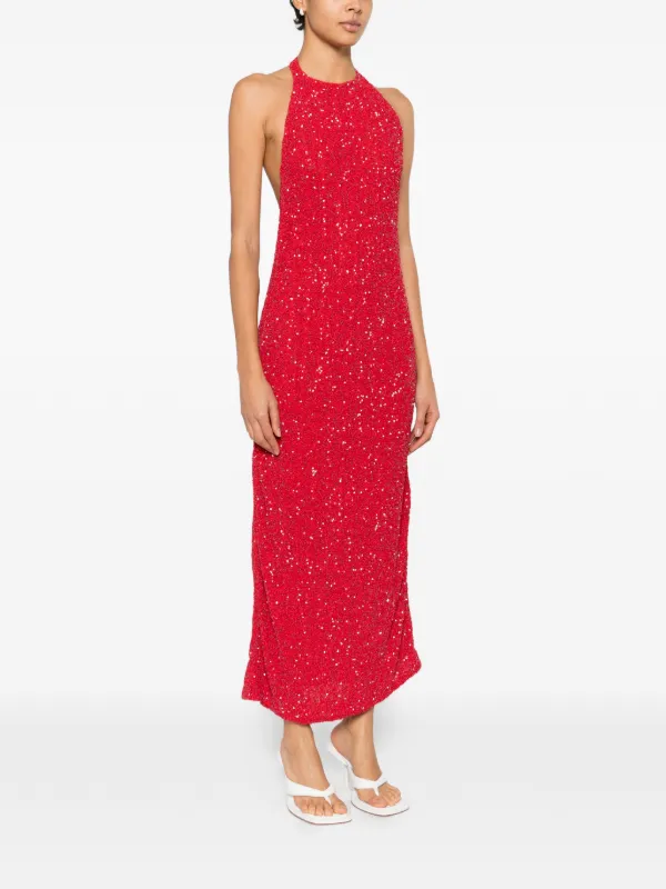 TOVE Collette Sequin-embellished Mesh Halterneck Maxi Dress - Women - Red Dresses - S TOVE Collette Sequin-embellished Mesh Halterneck Maxi Dress - Women - Red Dresses - S