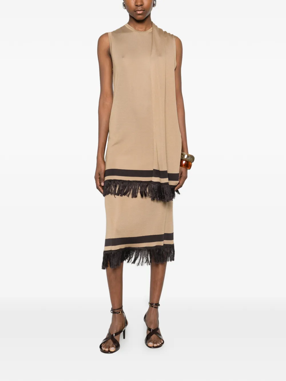  Ferragamo Fringe Hem Midi Skirt - Neutrals 