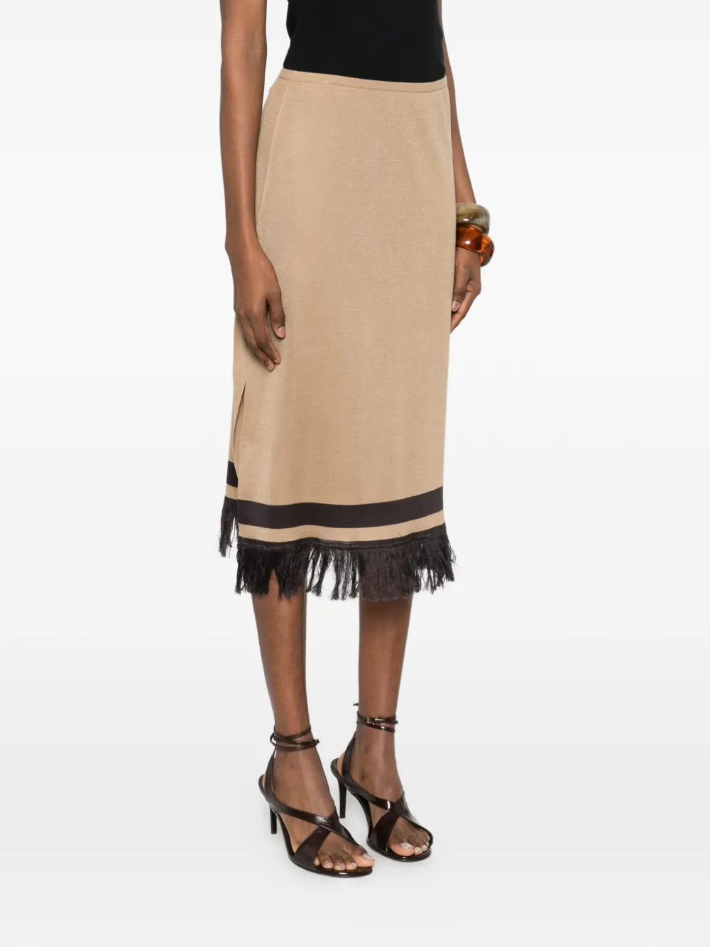  Ferragamo Fringe Hem Midi Skirt - Neutrals 