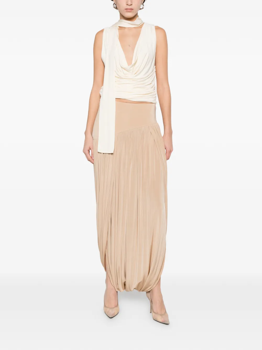  Ferragamo Draped Curved Maxi Skirt - Neutrals 