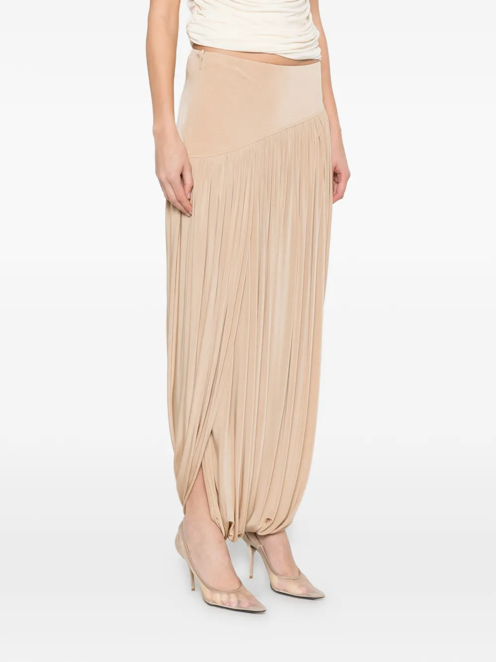  Ferragamo Draped Curved Maxi Skirt - Neutrals 