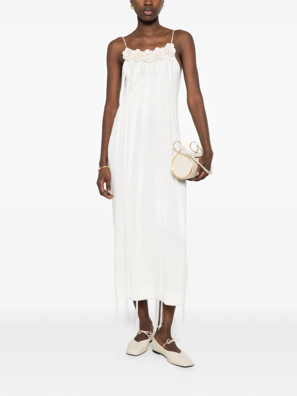 Jil Sander Gehaakte midi-jurk met bloemen Beige