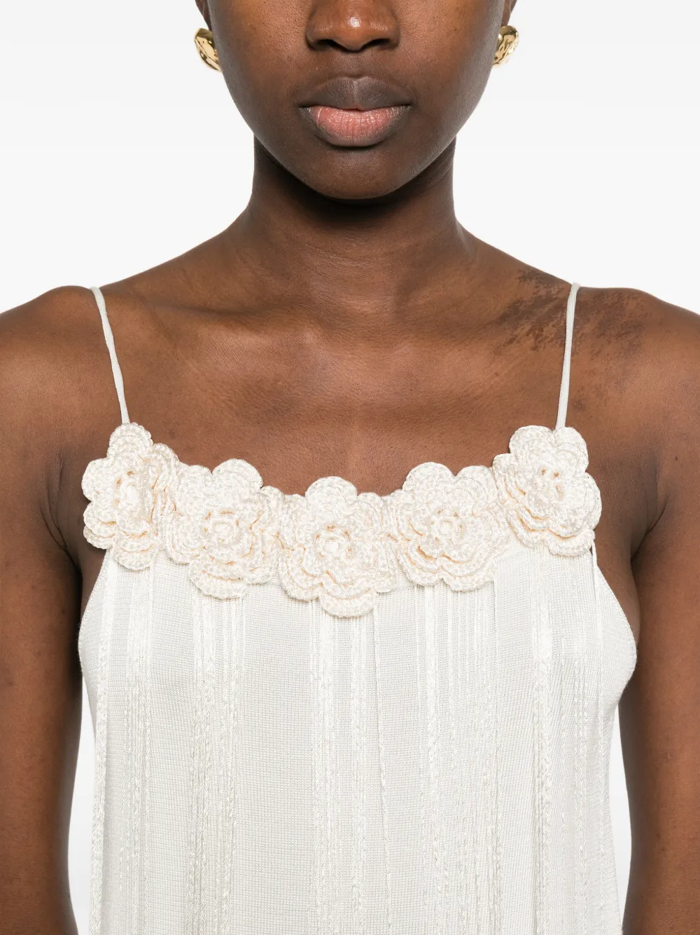 Jil Sander Gehaakte midi-jurk met bloemen Beige