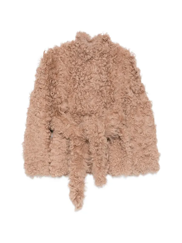 Nour Hammour Elsa Belted Shearling Coat in Neutrals