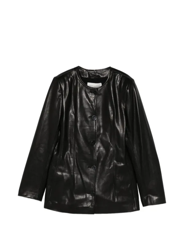 Nour Hammour Maud Button-up Leather Jacket in Black