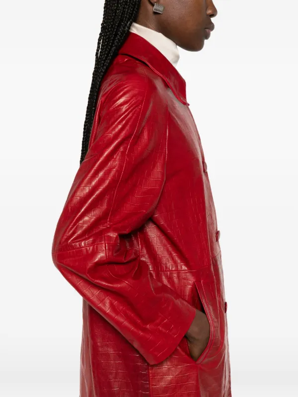 Nour Hammour croco-embossed Leather Coat | Red | FARFETCH